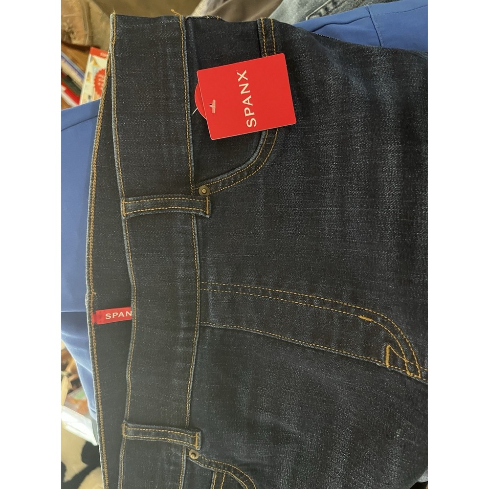 New! Spanx Kick Flare Pull On Jeans Womens Lg Dark Indigo Blue Stretch Denim 652 - Picture 2 of 6